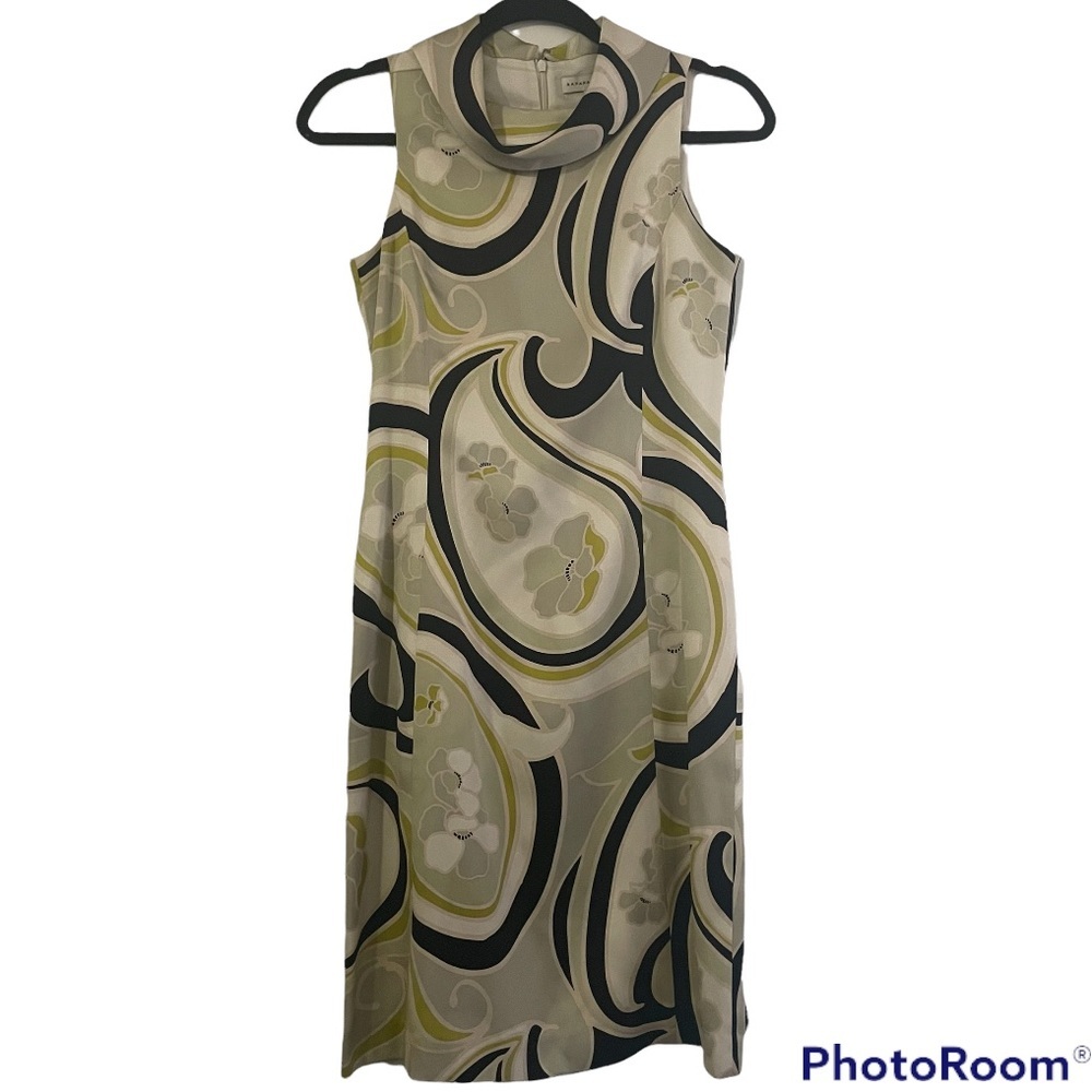 Banana Republic Sleeveless Print Silk Satin Feel Dress - Size 0 - Retro look